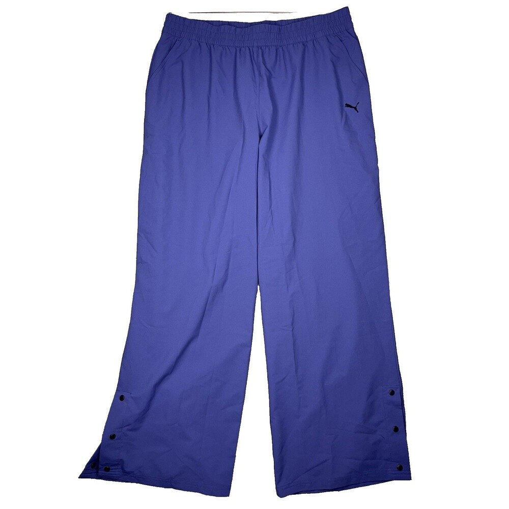 PUMA Womens XL Blue Woven Track Pants Polyester Pull On Elastic Waist Straight